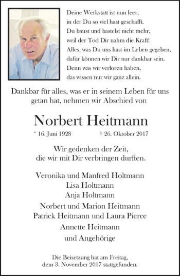 Anzeige von Norbert Heitmann von Westfälische Nachrichten