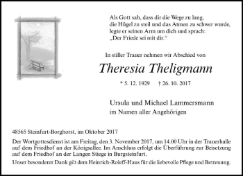 Anzeige von Theresia Theligmann von Westfälische Nachrichten
