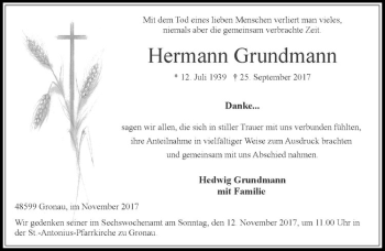 Anzeige von Hermann Grundmann von Westfälische Nachrichten