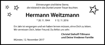 Anzeige von Hermann Weitzmann von Westfälische Nachrichten