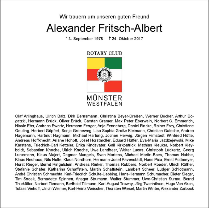  Traueranzeige für Alexander Fritsch-Albert vom 04.11.2017 aus Westfälische Nachrichten