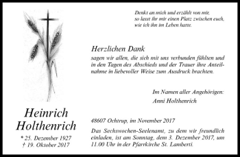 Anzeige von Heinrich Holthenrich von Westfälische Nachrichten