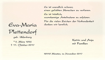 Anzeige von Eva-Maria Plettendorf von Westfälische Nachrichten