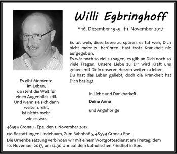 Anzeige von Willi Egbringhoff von Westfälische Nachrichten