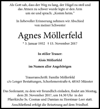 Anzeige von Agnes Möllerfeld von Westfälische Nachrichten