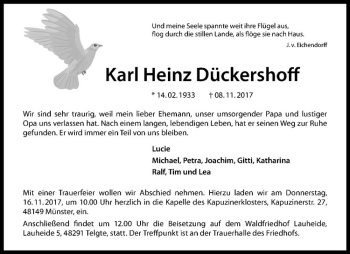 Anzeige von Karl Heinz Dückershoff von Westfälische Nachrichten