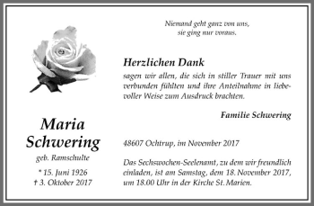 Anzeige von Maria Schwering von Westfälische Nachrichten