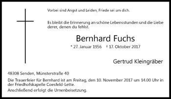 Anzeige von Bernhard Fuchs von Westfälische Nachrichten
