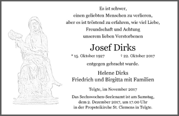 Anzeige von Josef Dirks von Westfälische Nachrichten