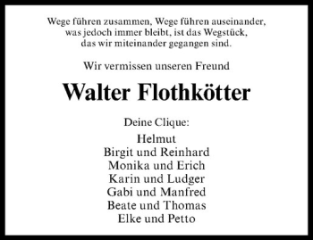 Anzeige von Walter Flothkötter von Westfälische Nachrichten