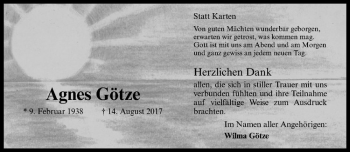 Anzeige von Agnes Götze von Westfälische Nachrichten