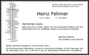 Anzeige von Heinz Fehmer von Westfälische Nachrichten