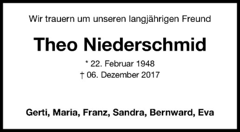  Traueranzeige für Theo Niederschmid vom 16.12.2017 aus Westfälische Nachrichten