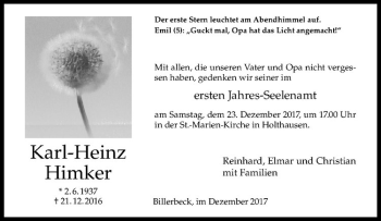 Anzeige von Karl-Heinz Himker von Westfälische Nachrichten