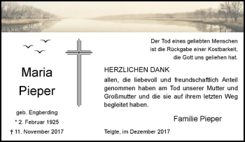Anzeige von Maria Pieper von Westfälische Nachrichten