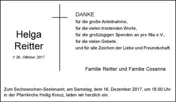 Anzeige von Helga Reitter von Westfälische Nachrichten
