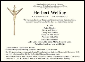 Anzeige von Herbert Welling von Westfälische Nachrichten