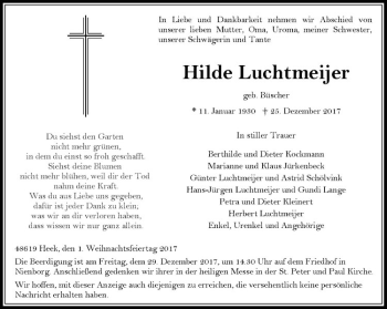 Anzeige von Hilde Luchtmeijer von Westfälische Nachrichten