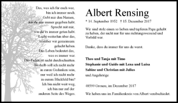 Anzeige von Albert Rensing von Westfälische Nachrichten