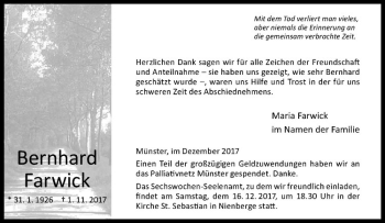 Anzeige von Bernhard Farwick von Westfälische Nachrichten