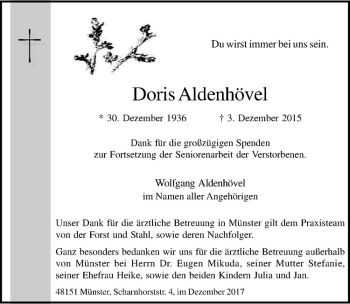 Anzeige von Doris Aldenhövel von Westfälische Nachrichten