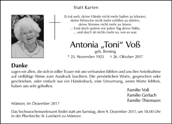 Anzeige von Antonia Voß von Westfälische Nachrichten