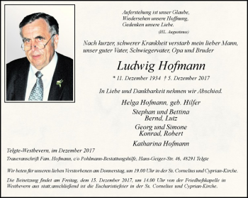 Anzeige von Ludwig Hofmann von Westfälische Nachrichten