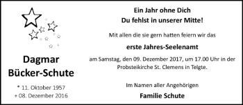 Anzeige von Dagmar Bücker-Schute von Westfälische Nachrichten