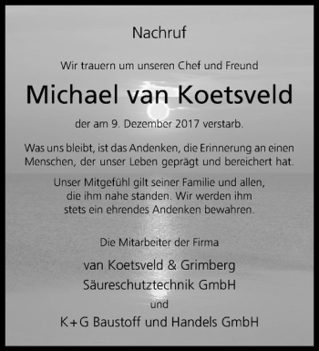 Anzeige von Michael van Koetsveld von Westfälische Nachrichten
