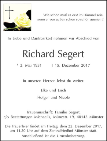 Anzeige von Richard Segert von Westfälische Nachrichten