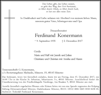 Anzeige von Ferdinand Konermann von Westfälische Nachrichten