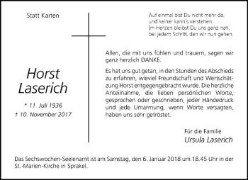 Anzeige von Horst Laserich von Westfälische Nachrichten