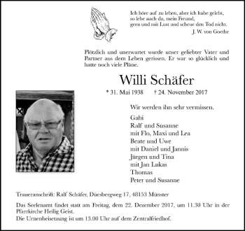 Anzeige von Willi Schäfer von Westfälische Nachrichten