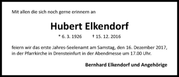 Anzeige von Hubert Elkendorf von Westfälische Nachrichten