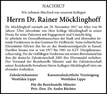 Anzeige von Rainer Möcklinghoff von Westfälische Nachrichten