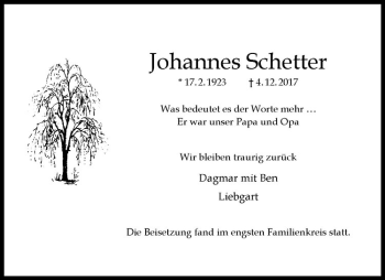 Anzeige von Johannes Schetter von Westfälische Nachrichten
