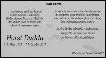 Anzeige von Horst Dudda von Westfälische Nachrichten