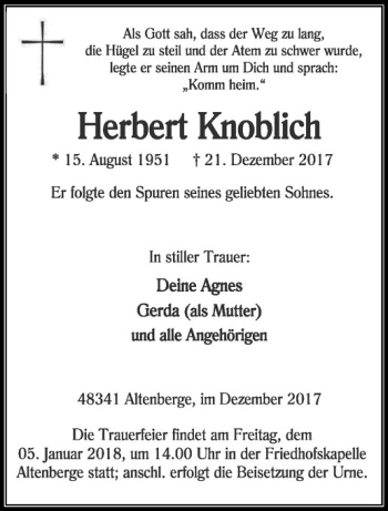 Anzeige von Herbert Knoblich von Westfälische Nachrichten