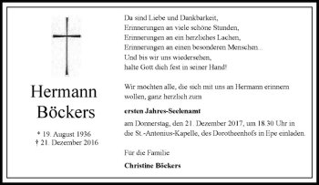 Anzeige von Hermann Böckers von Westfälische Nachrichten