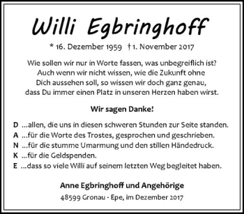 Anzeige von Willi Egbringhoff von Westfälische Nachrichten