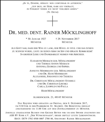 Anzeige von Rainer Möcklinghoff von Westfälische Nachrichten