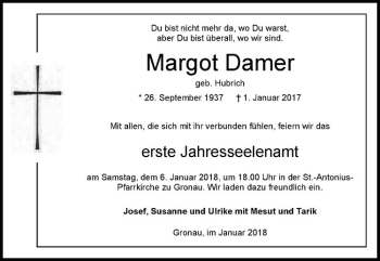 Anzeige von Margot Damer von Westfälische Nachrichten