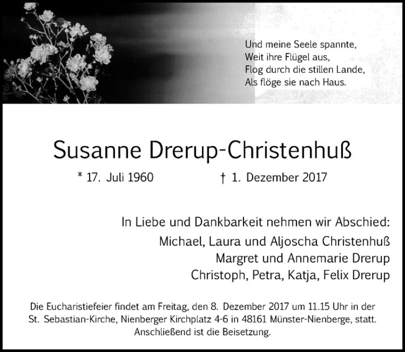  Traueranzeige für Susanne Drerup-Christenhuß vom 06.12.2017 aus Westfälische Nachrichten