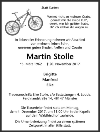 Anzeige von Martin Stolle von Westfälische Nachrichten