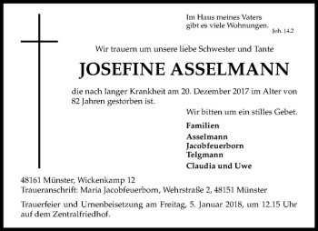 Anzeige von Josefine Asselmann von Westfälische Nachrichten