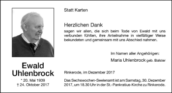 Anzeige von Ewald Uhlenbrock von Westfälische Nachrichten