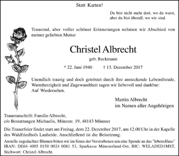 Anzeige von Christel Albrecht von Westfälische Nachrichten