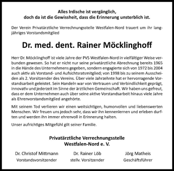 Anzeige von Rainer Möcklinghoff von Westfälische Nachrichten