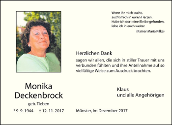 Anzeige von Monika Deckenbrock von Westfälische Nachrichten
