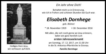 Anzeige von Elisabeth Dornhege von Westfälische Nachrichten